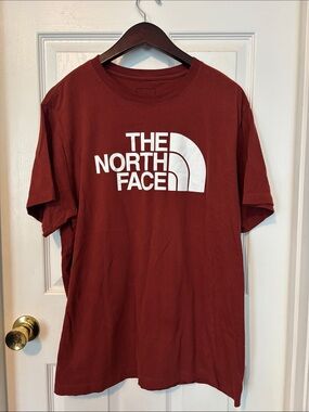 The North Face Men's Short-Sleeve Logo Tee — Deep Red with White Logo